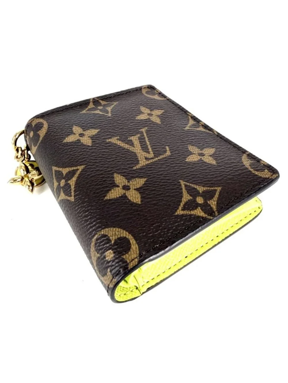 Louis Vuitton Bifold Wallet Pocket LV Charm Mini Zesty Lime Monogram Canvas